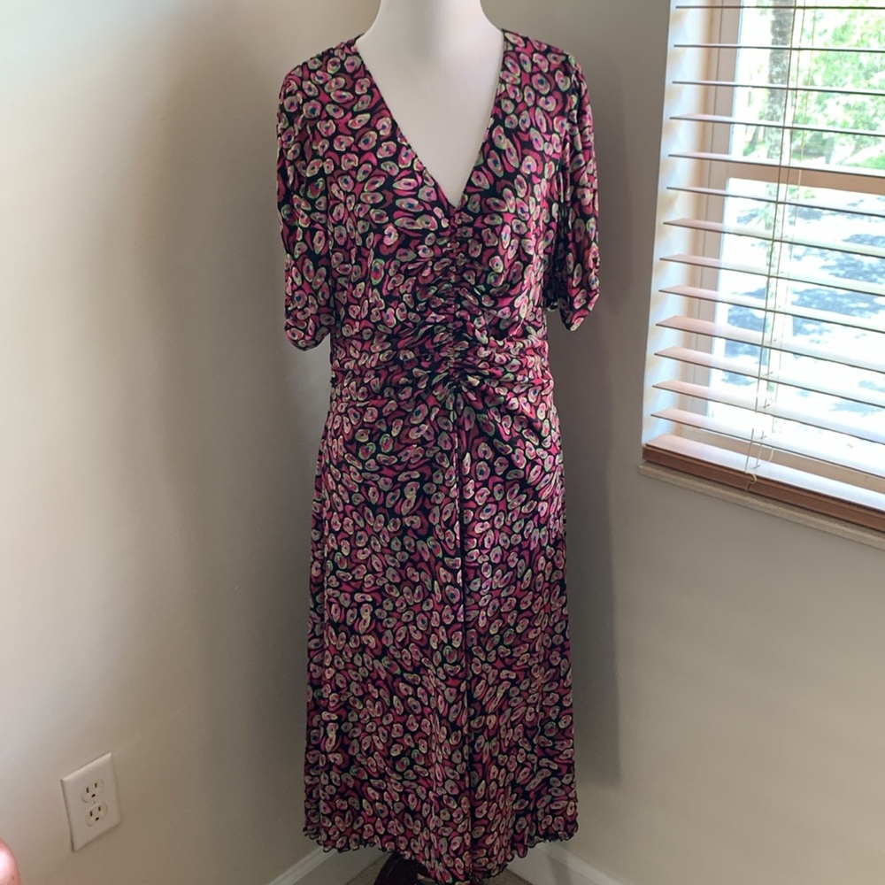 DVF Koren Reversible Dress in Bird Weave Green/Leopard Soirée - Picture 14 of 15